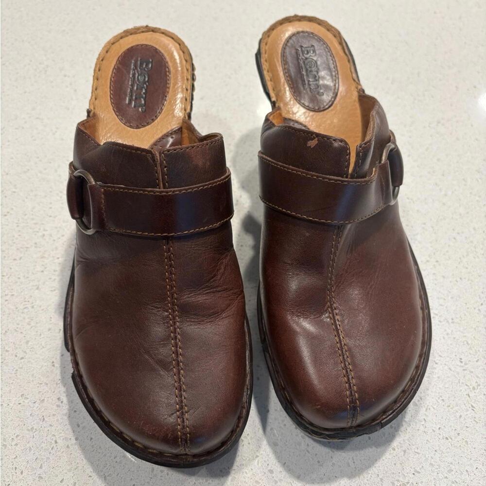 Born Dark Brown Mules, size 9